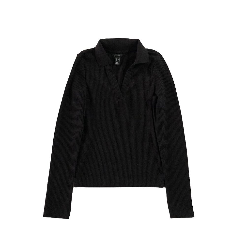 New Look Sweater Womens Size 4 Black Pullover Collared Long Sleeve